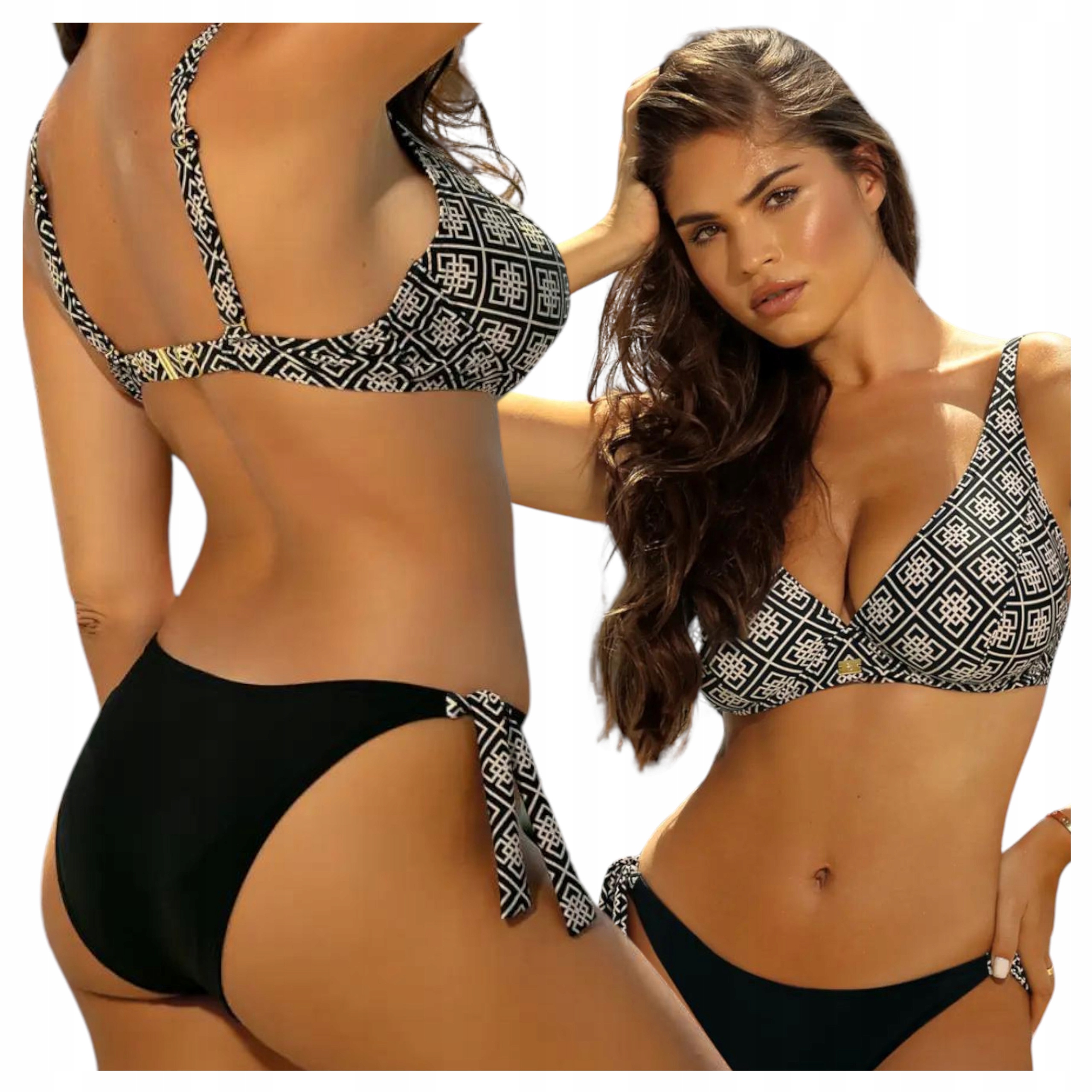Self Plavky Bikini Polské Vázané Fíky 38D Barbados 10 Černá Béžová