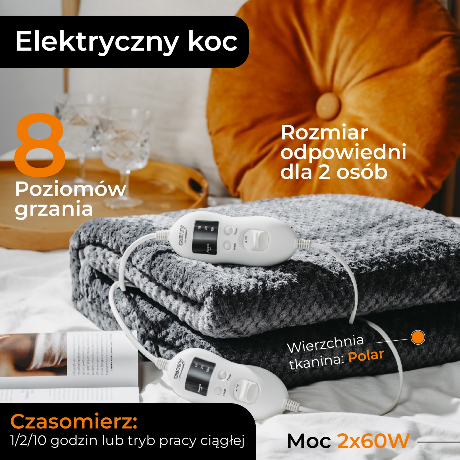 Elektryczny Koc Podkładowy Camry CR 7417 z Czasomierzem - Ciepło dla 2 Osób
