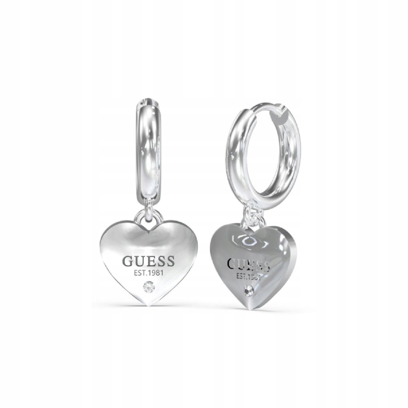 Stříbrné náušnice Guess Huggie Me s přívěskem srdce