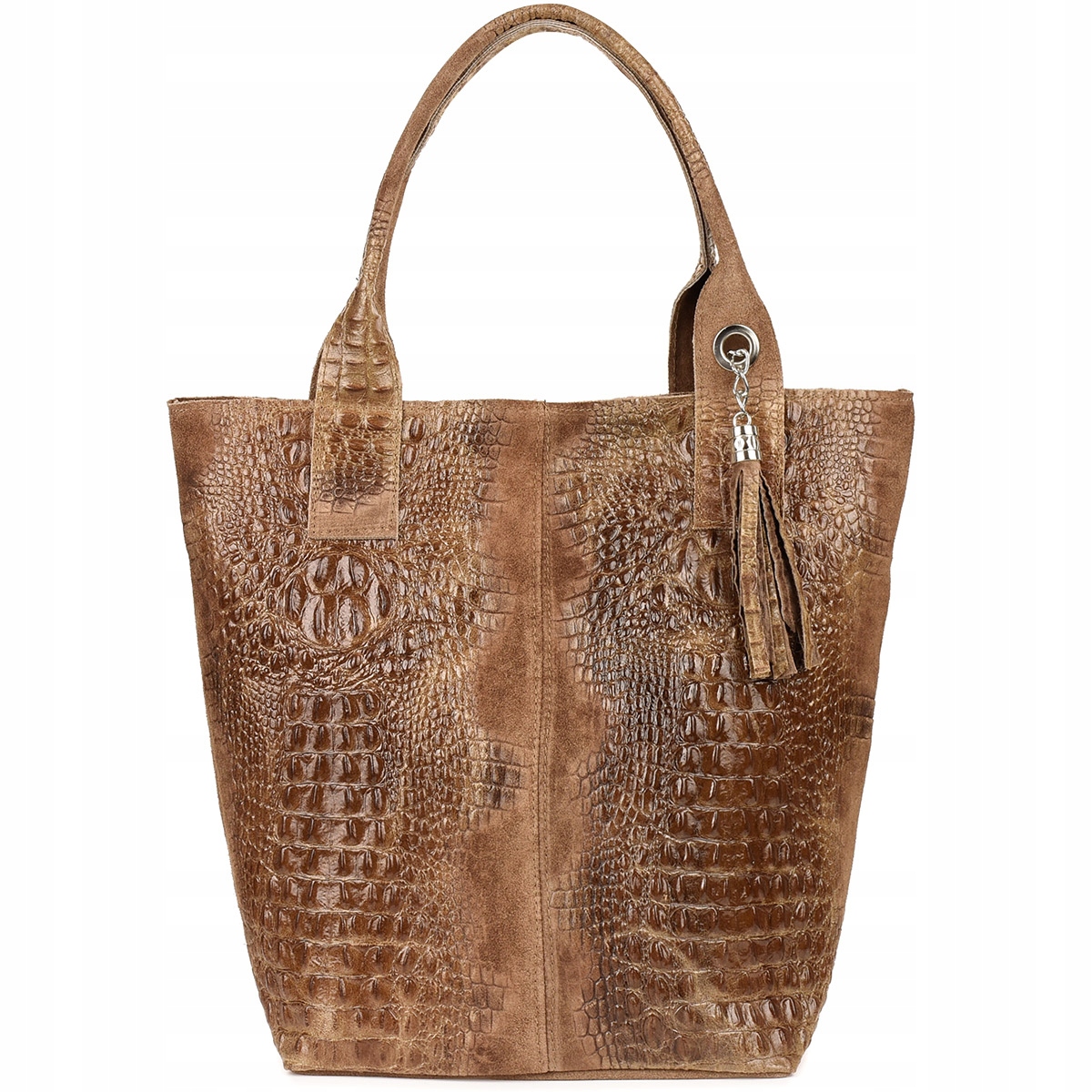 Kožená taška dámská shopper na zip velká A4 s italskou kosmetickou taštičkou