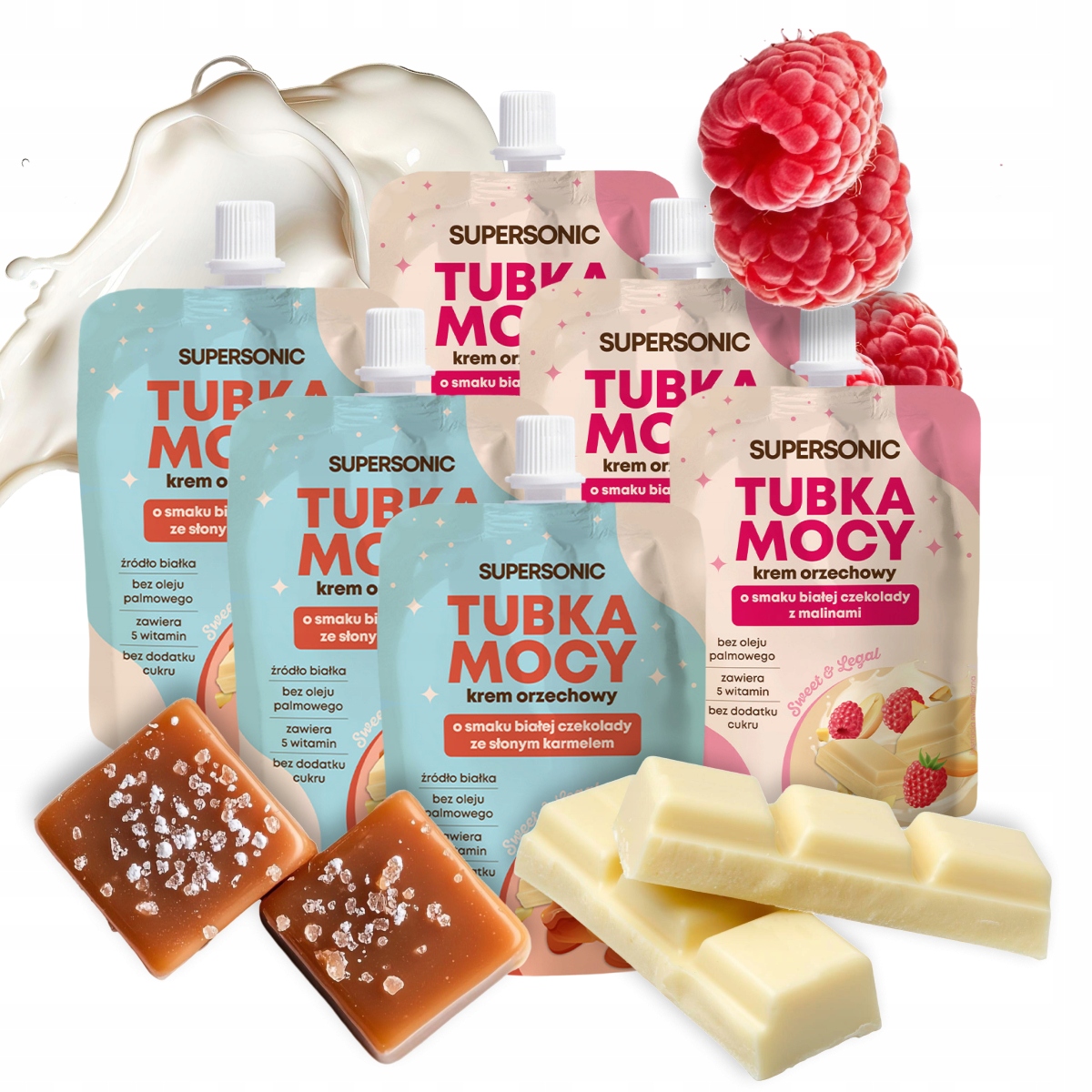 Tuba Power Cream Nut Supersonic MIX bílá čokoláda karamel a malina 6x50g
