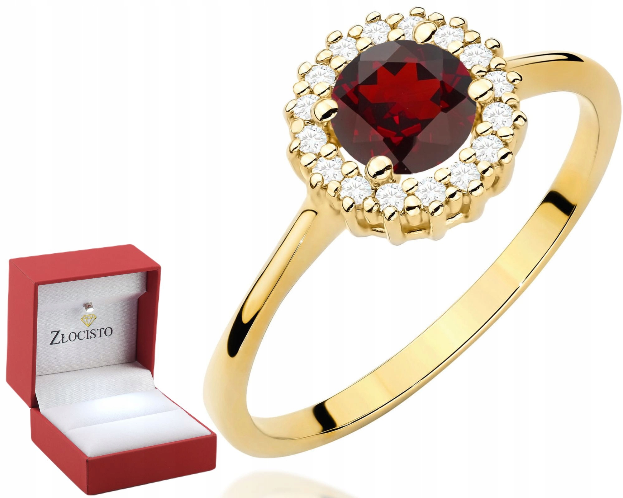 Zlatý Prstýnek Granát A Diamanty Gravírování Bonus 585 Dárek