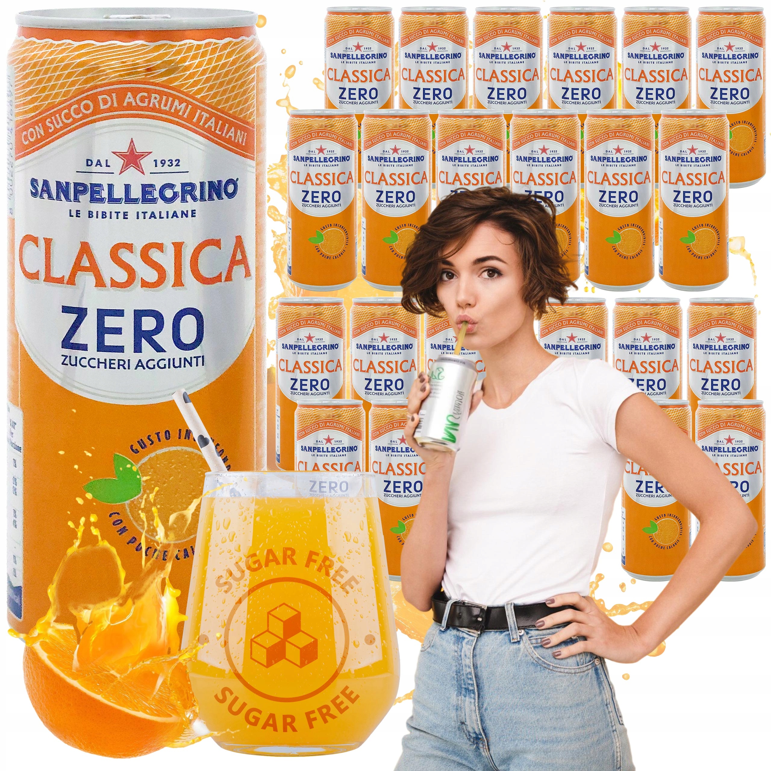 Levně Nápoj Sanpellegrino Aranciata Zero 24x330 ml sycený, osvěžující plechovka