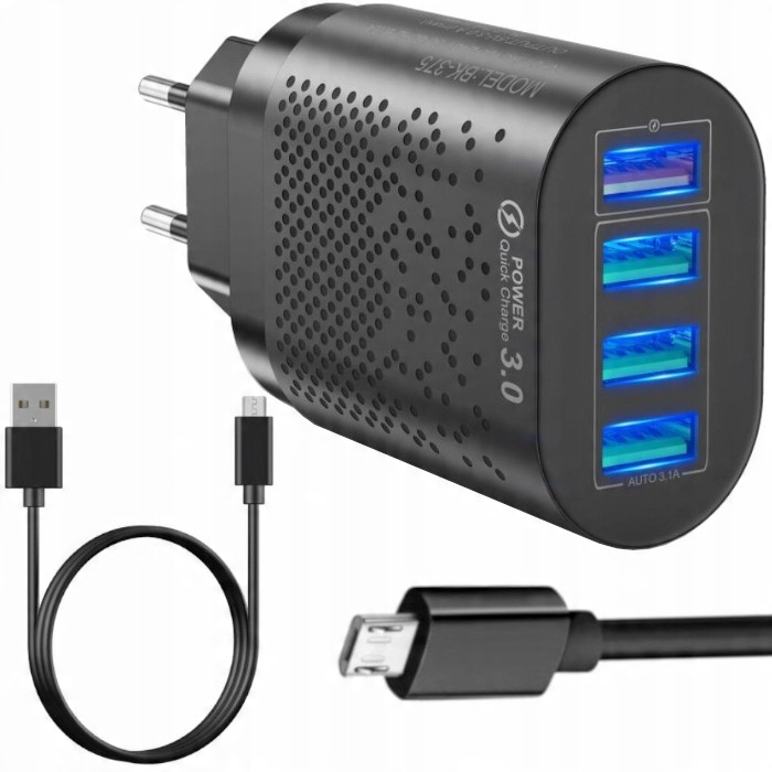 

Szybka Ładowarka 4xUSB+KABEL Micro Usb 1,2M Qc 3.0