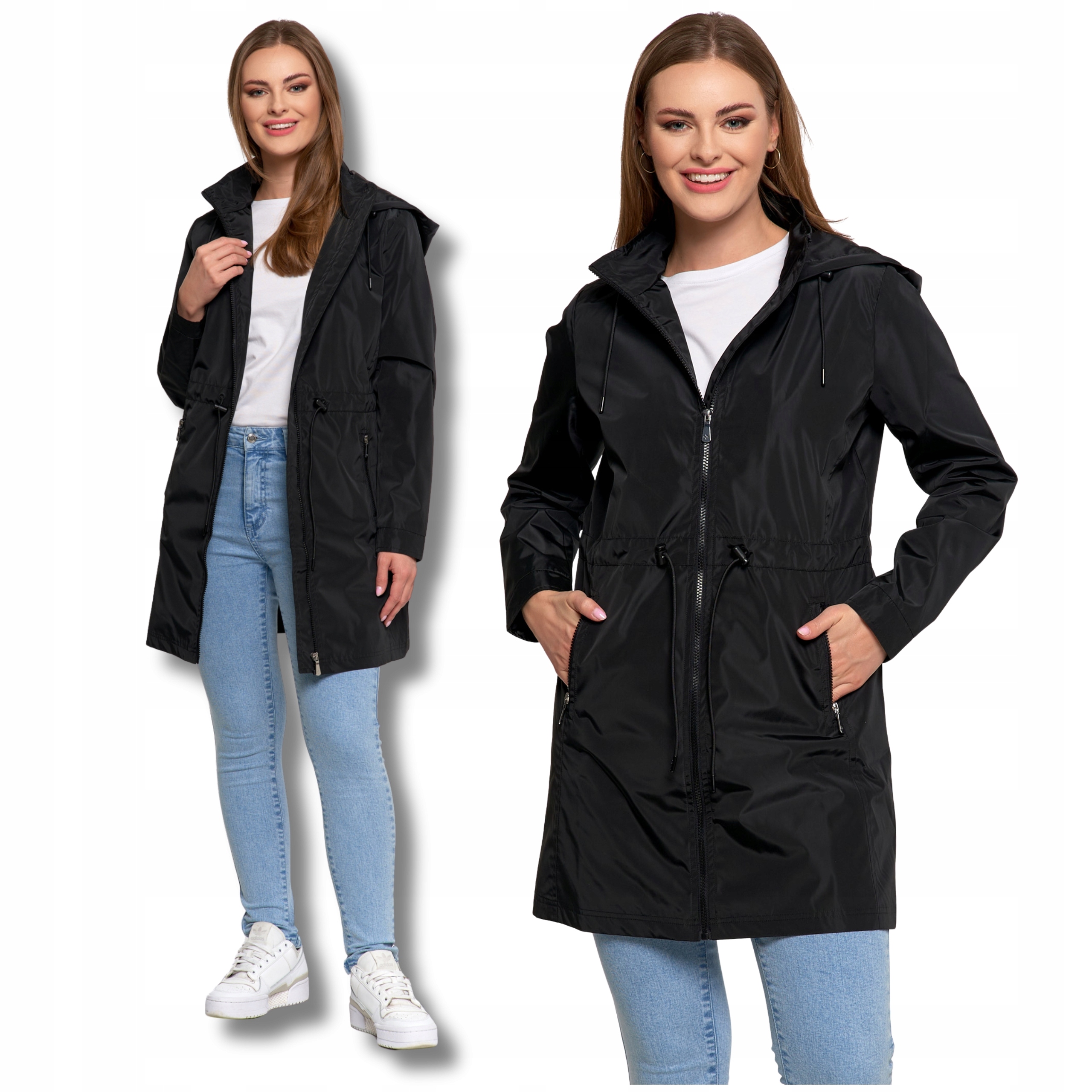 Dámská Přechodová Bunda S Kapucí Parka Elegantní Kabát Moraj M