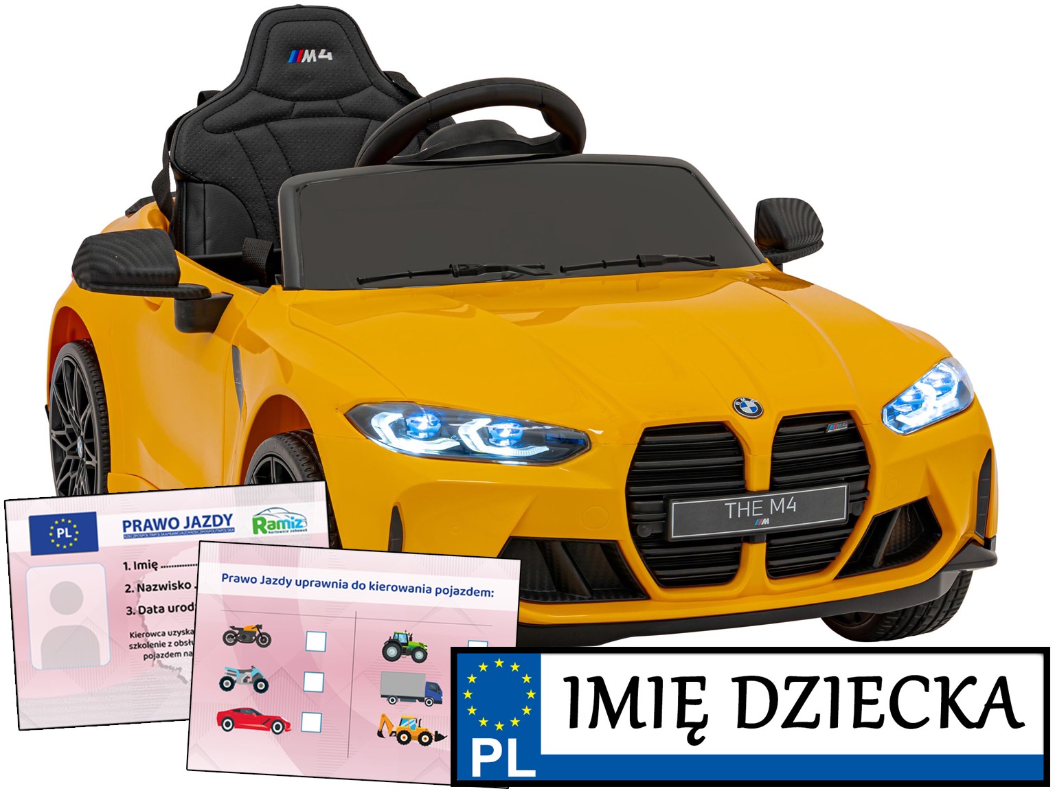 Samochód Dla Dzieci na akumulator Bmw M4 autko elektryczne Tablica Imienna