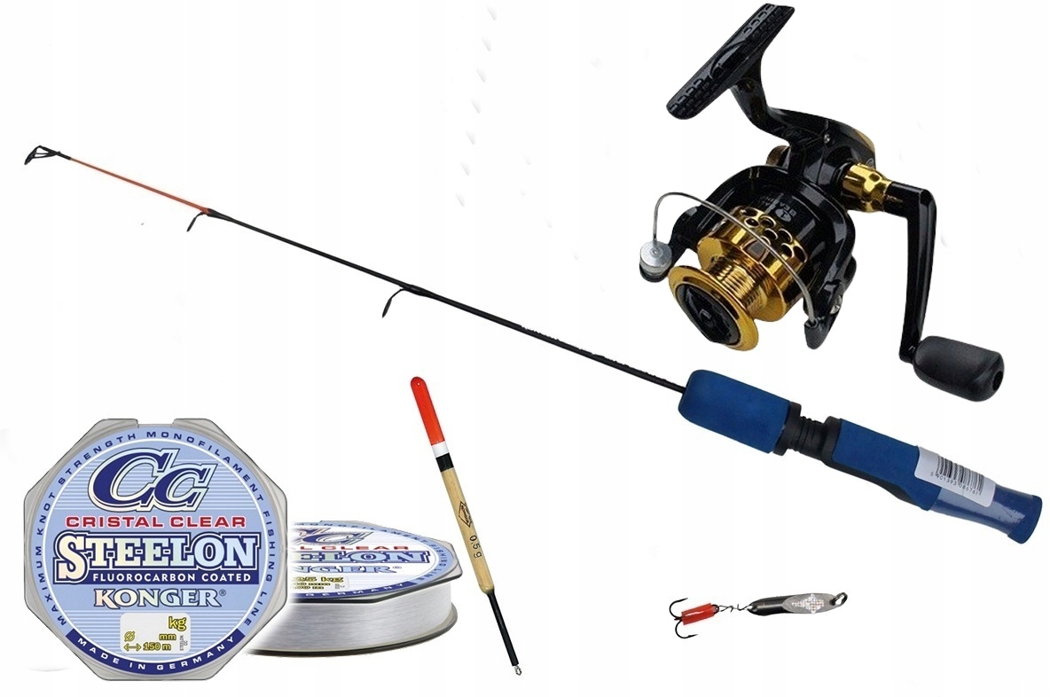 ZESTAW PODLODOWY 1 X WĘDKA 1X KOŁOWROTEK NA SPŁAWIKI i BLYSTKI ŻYŁKA NA LÓD