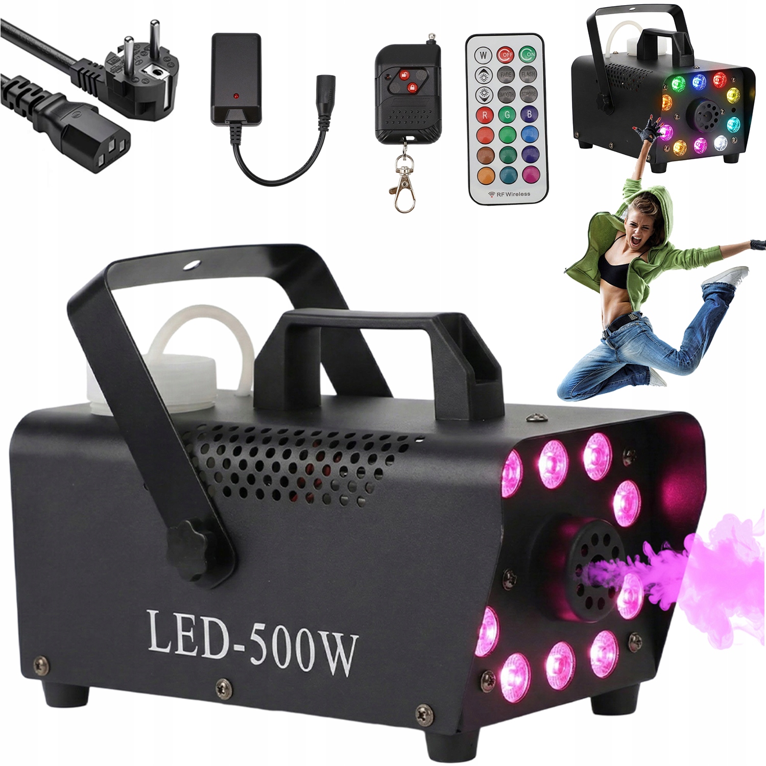 Vyvíječ Kouře, Mlha, Kouřová Mašina, 500 W, Disco Koule, 10 Led Dálkové Ovládání