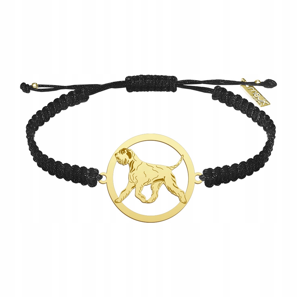 Zlatý náramek se psem Šnaucer Stříbro 925 Makramé Dárek Gravírování Bonus