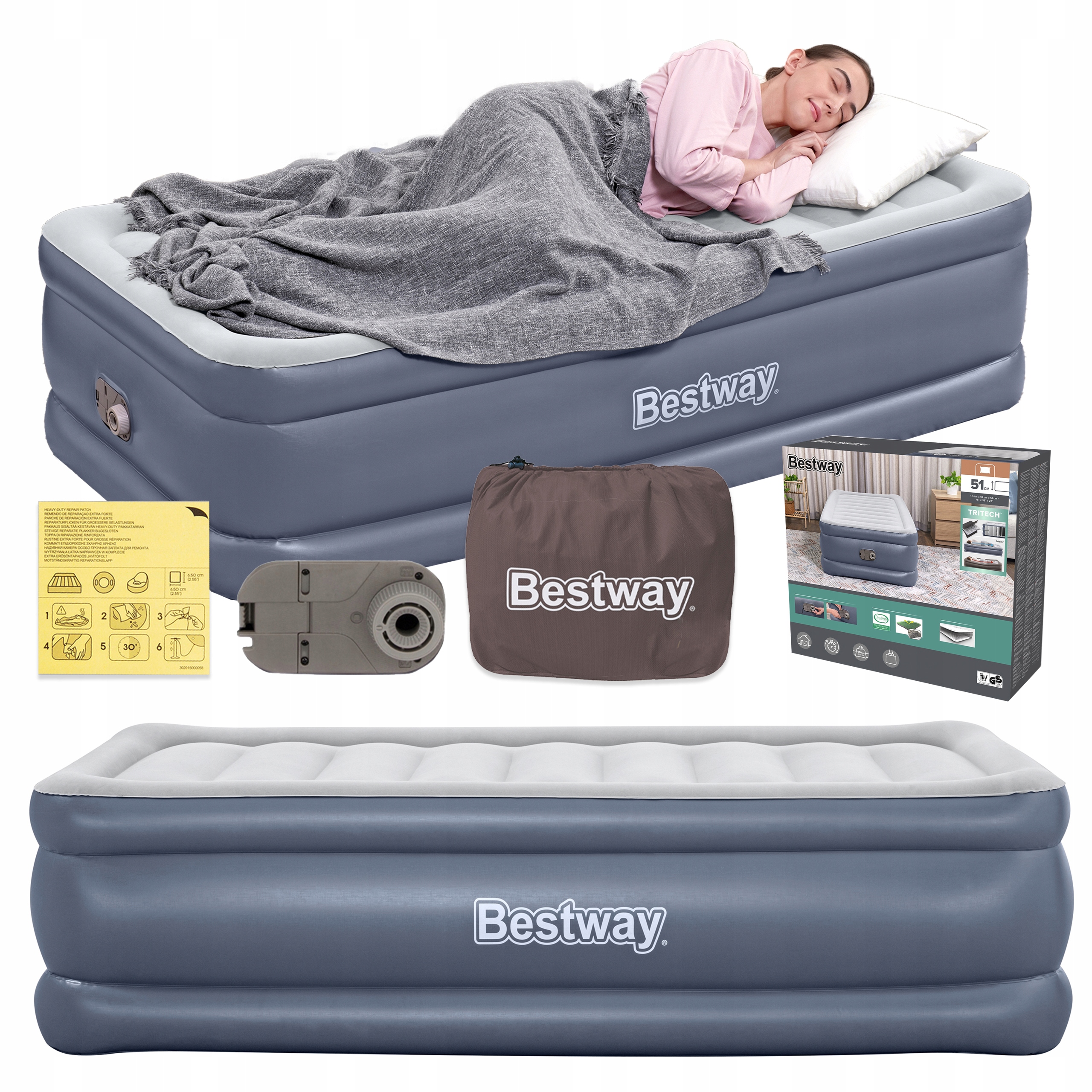 Matrace 191x97x51 Bestway 6713G s vestavěnou pumpou