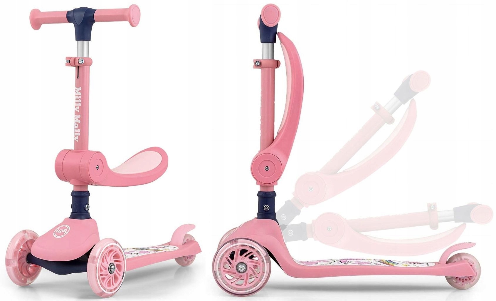 Hulajnoga trójkołowa dla dzieci koła Led Scooter Milly Mally Fuzzy Pink