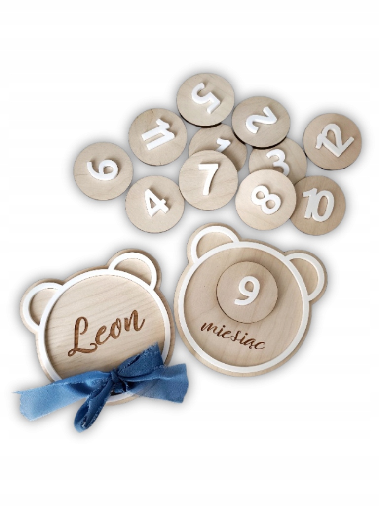 DREWNIANE TABLICZKI KARTY DO ZDJĘĆ Z MIESIĄCAMI PIERWSZY ROK ŻYCIA IMIĘ