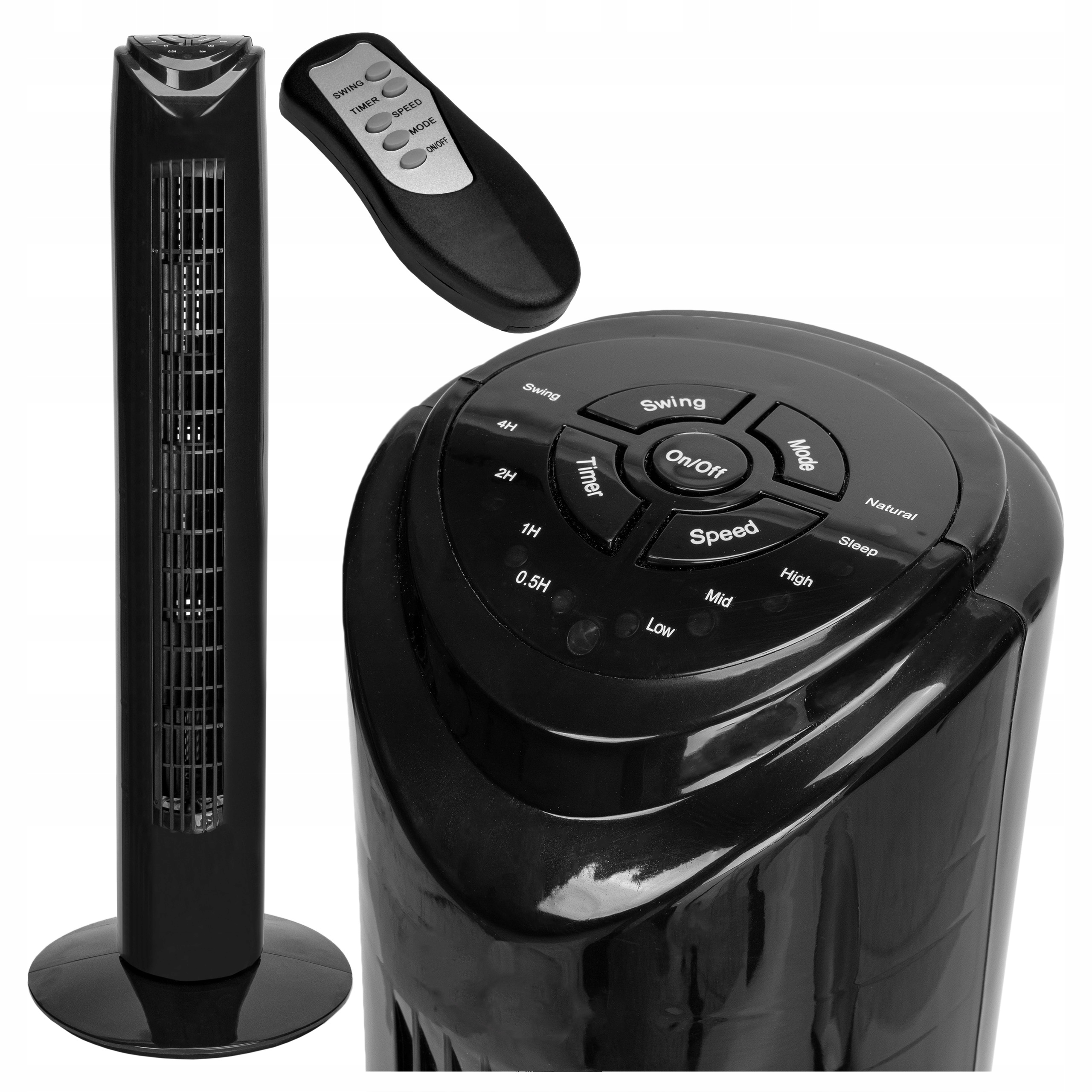 WENTYLATOR KOLUMNOWY WIATRAK PODŁOGOWY CZARNY STOJĄCY CICHY Z PILOTEM 45W