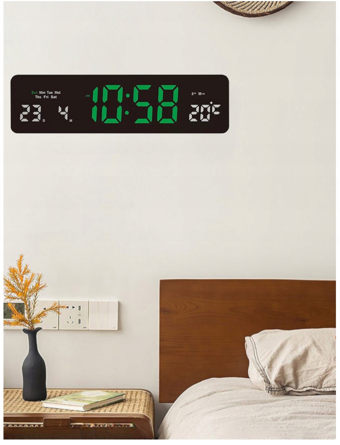 DUŻY ZEGAR ŚCIENNY STOJĄCY ELEKTRONICZNY LED 32cm Cichy Temperatura Data Zasilanie USB