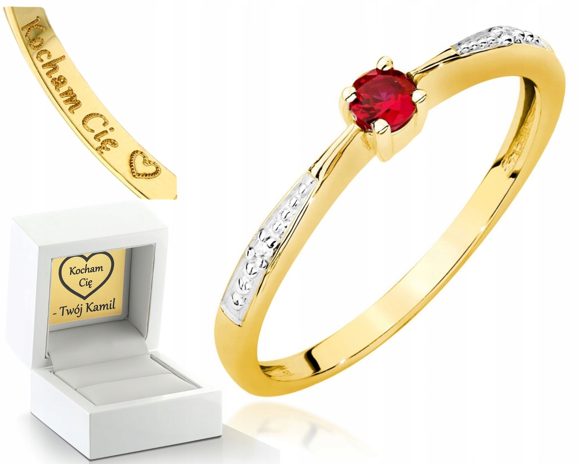 Zlatý Prstýnek Rubín Brilianty Gravírování Bonus 585