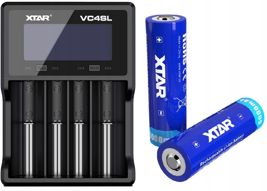 Set Xtar Nabíječka VC4SL nabíjecí baterie 21700 5000 mAh Li-ION 3,7V 2 ks