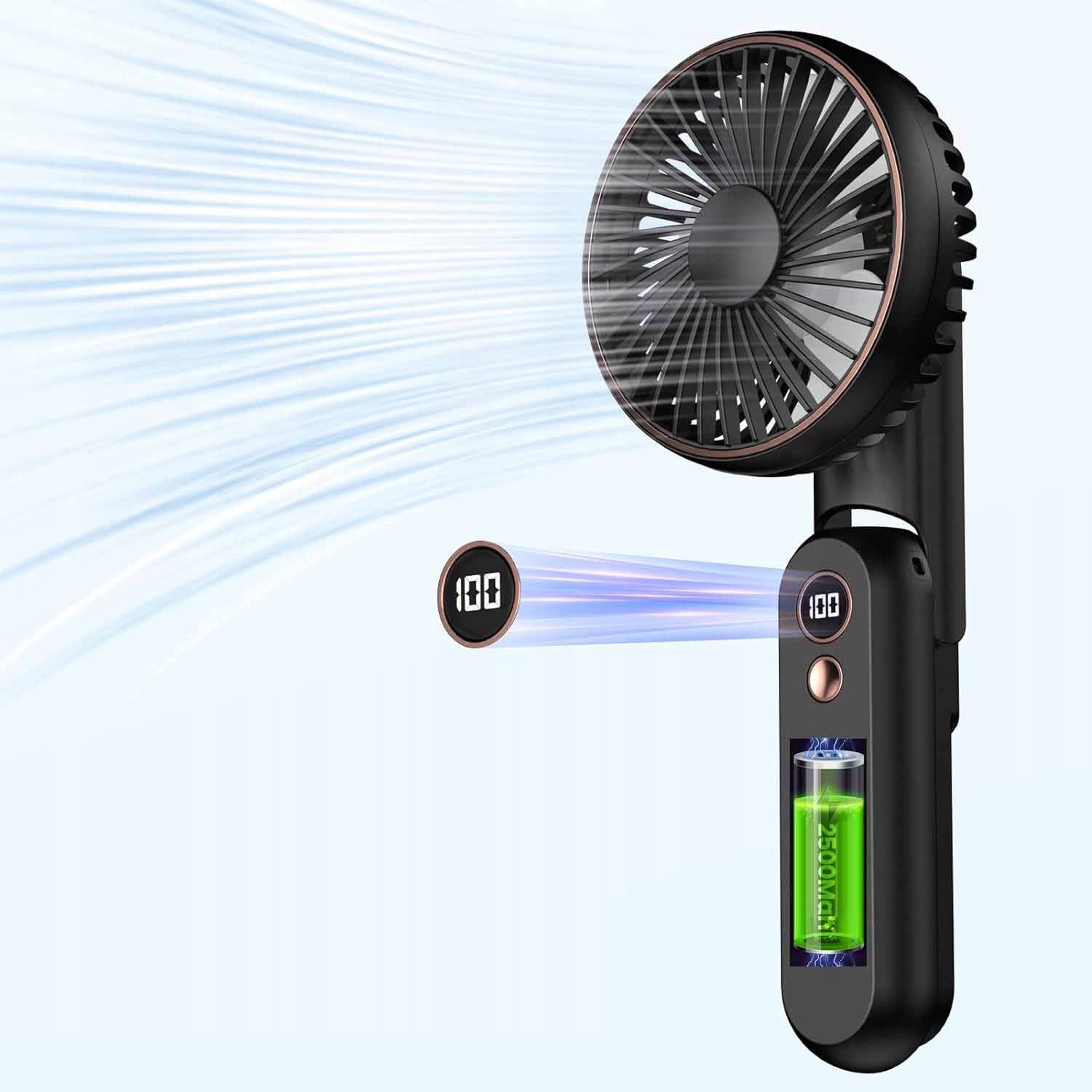 WIATRAK PODRĘCZNY NA BATERIE USB SKŁADANY 5 TRYBÓW 2000MAH Stan opakowania oryginalne