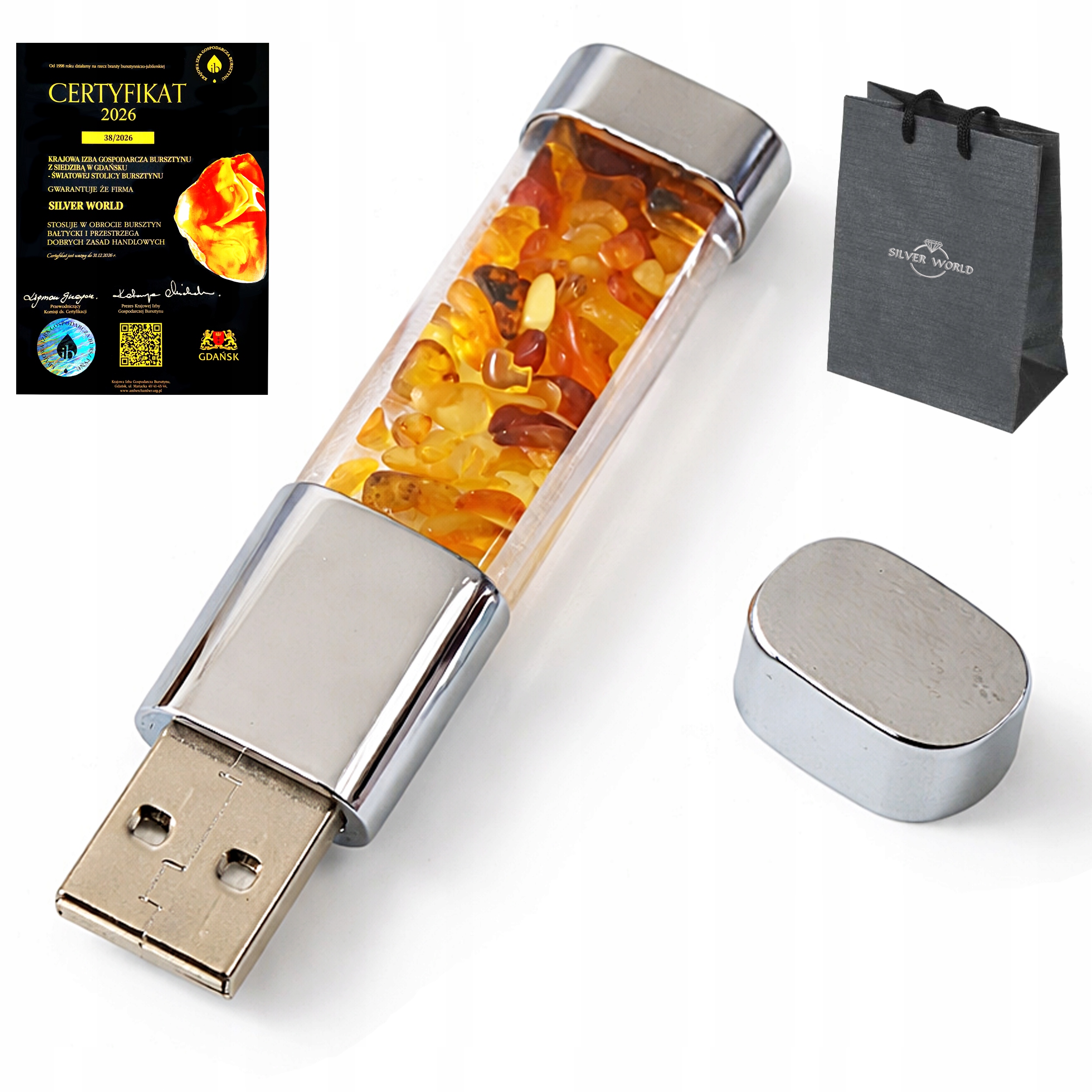 Pendrive Pamięć Przenośna 16 Gb Z Naturalnego Bursztynu Etui