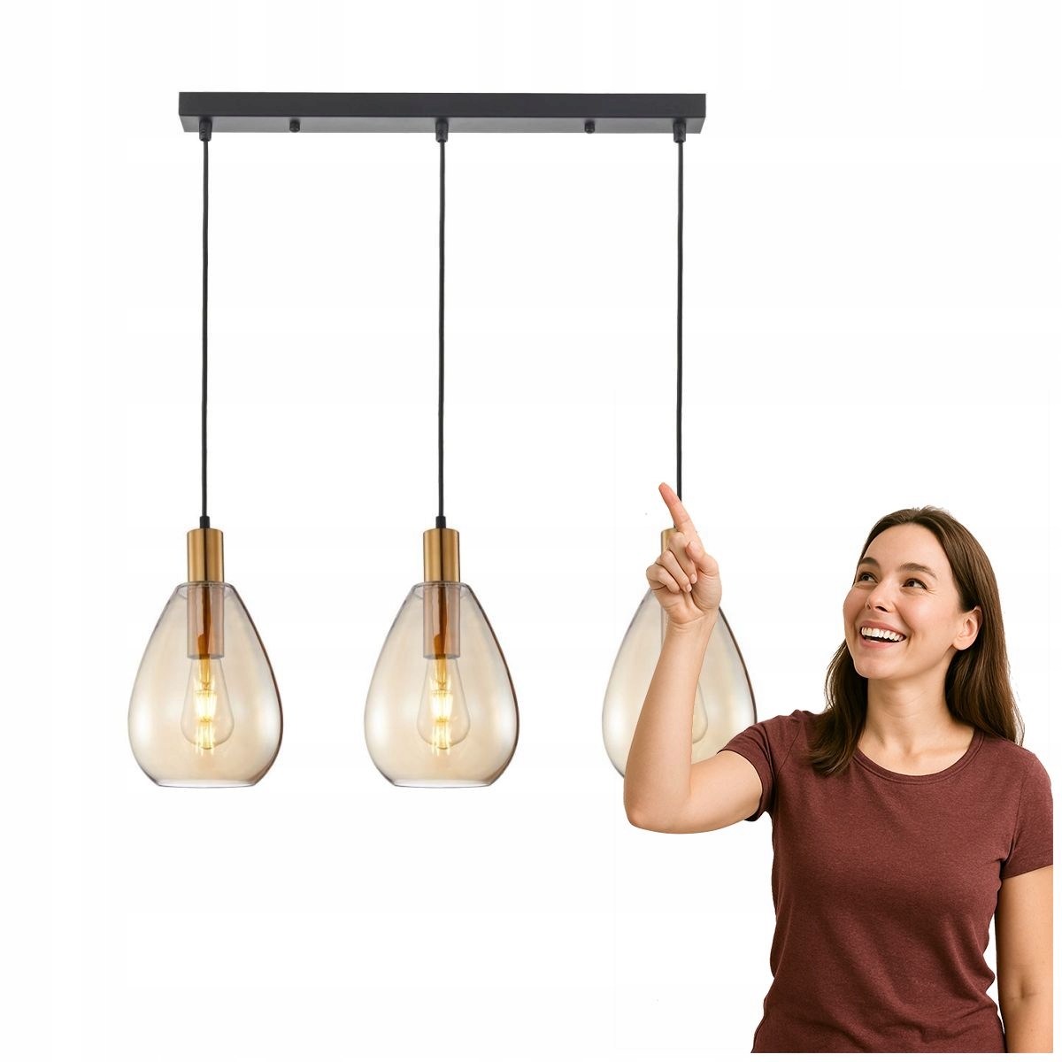 Závesná lampa Zulo 3xE27 Mosadz Amber Italux