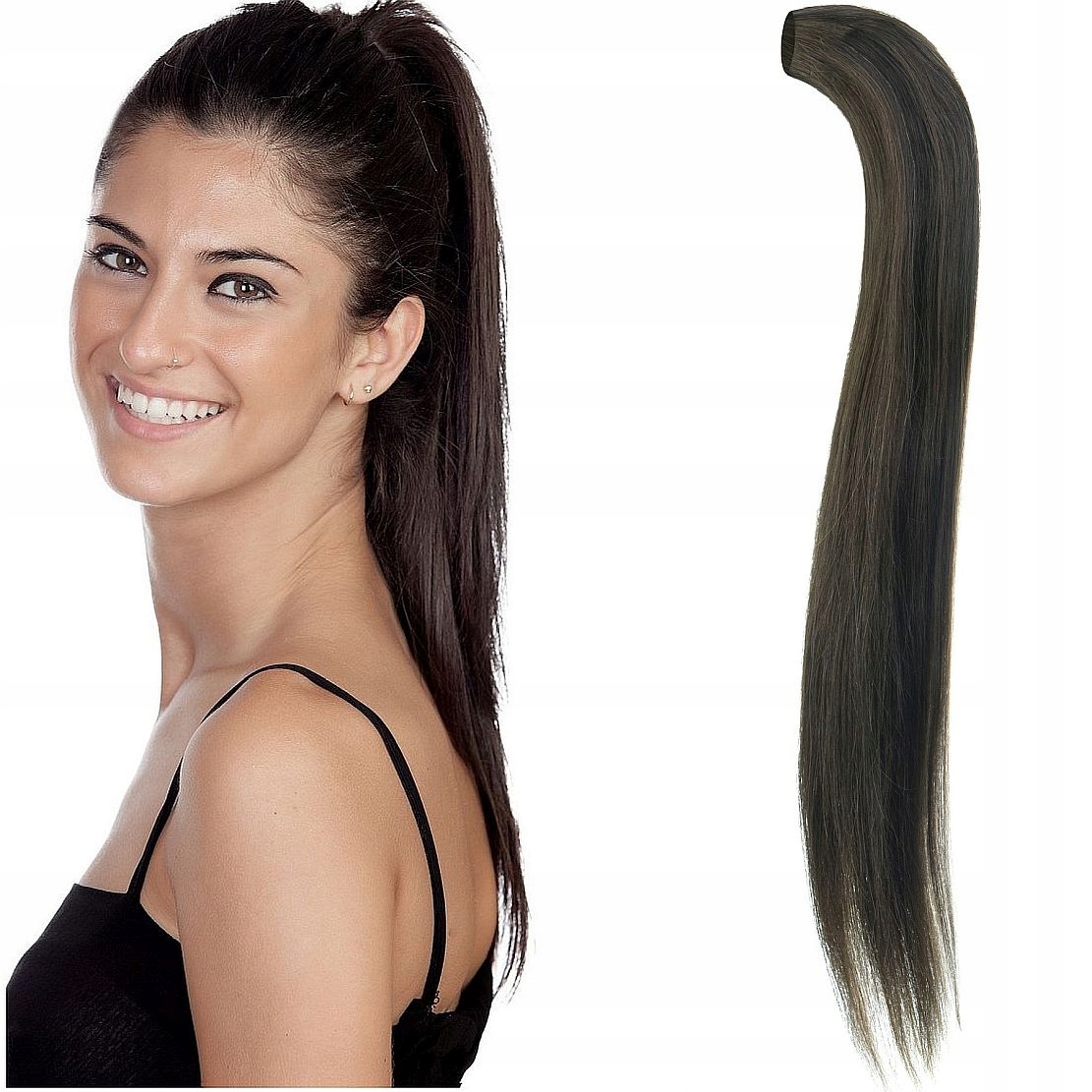 Připínací Poník 100% Přírodní Vlasy Připínací Kitka Pony tmavě hnědá 2