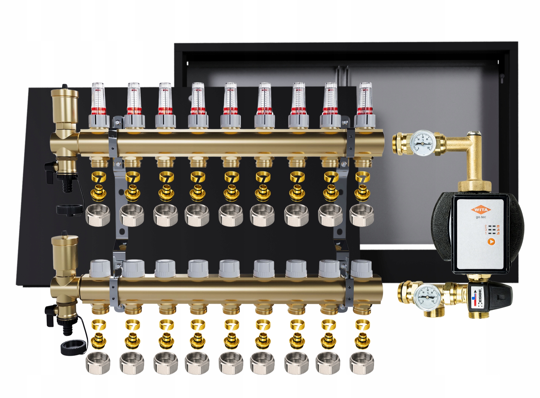 Rozdělovač pro podlahu 9 okruhů Nástěnná skříňka Čerpadlo Wita Pex