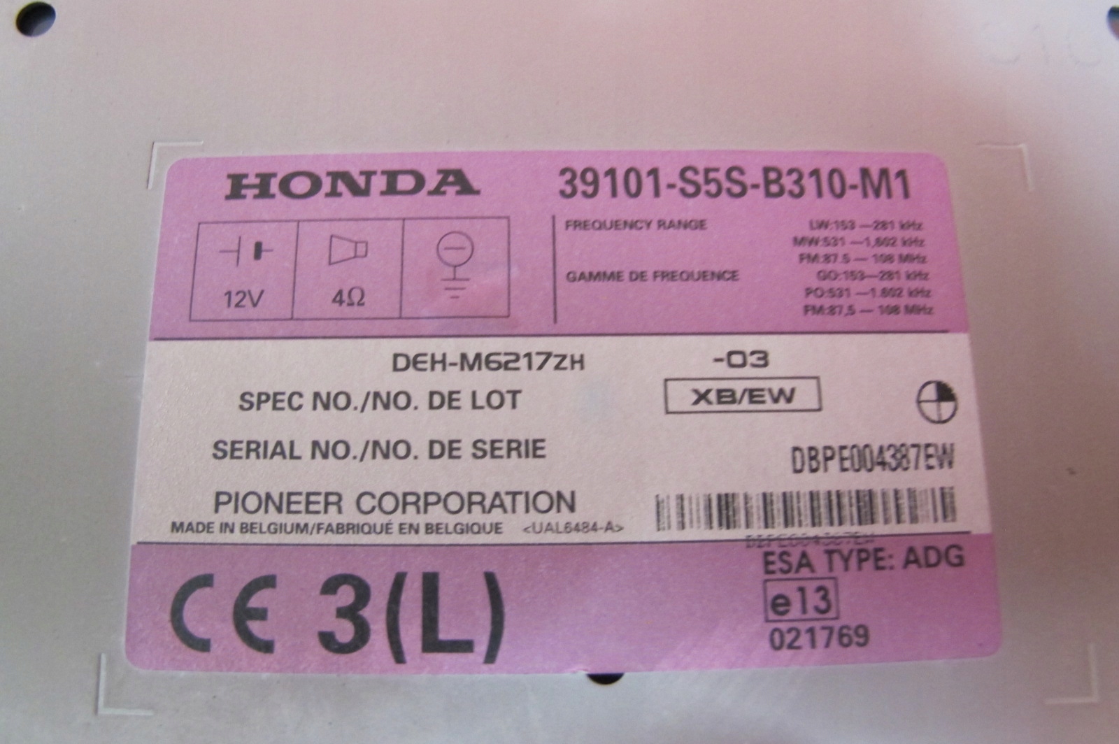 JBCD-2008 CD 状態N HONDA CIVIC 7 VII SPORT EP4 LIFT RADIO CD RADIOODTWARZACZ 39101