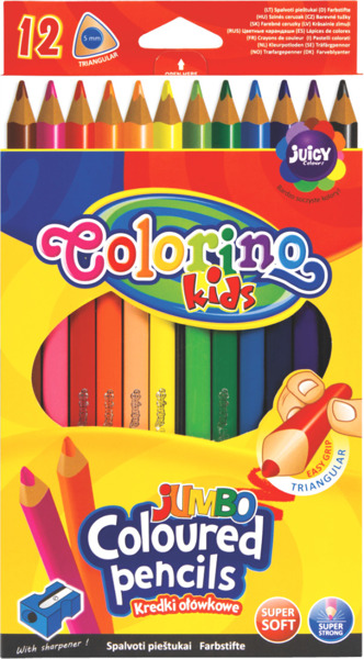 Kredki GRUBE Trójkątne 12 k. + Temperówka Colorino