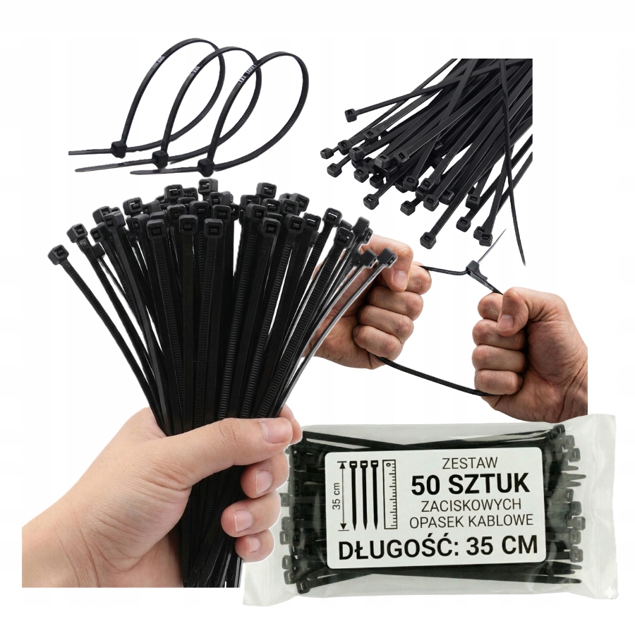 Mocna Opaska Zaciskowa Kablowe Trytytki 4,8mm 35cm zestaw czarny 100szt