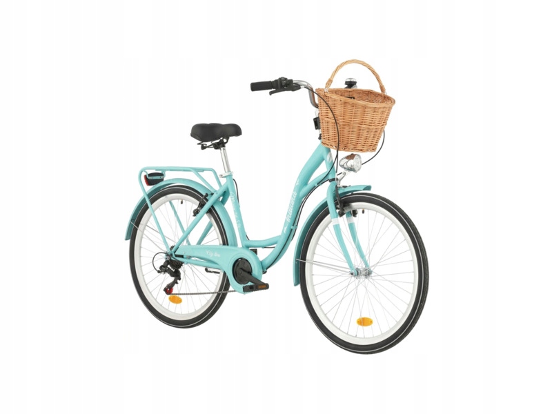 Rower miejski Indiana Moena S7B 26 cali damski Lazurowy Koszyk wiklinowy