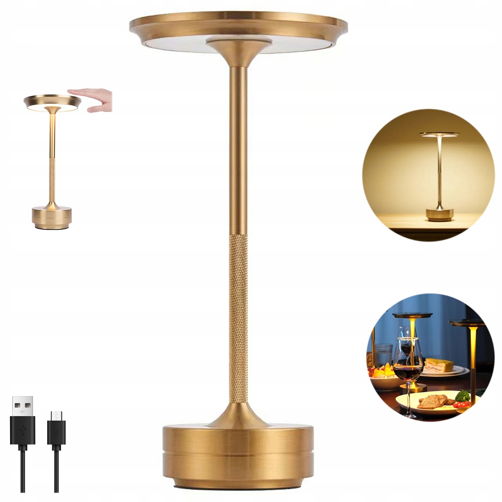 LAMPKA NOCNA LAMPA STOŁOWA LED DOTYKOWA BEZPRZEWODOWA ZŁOTA DO SYPIALNI