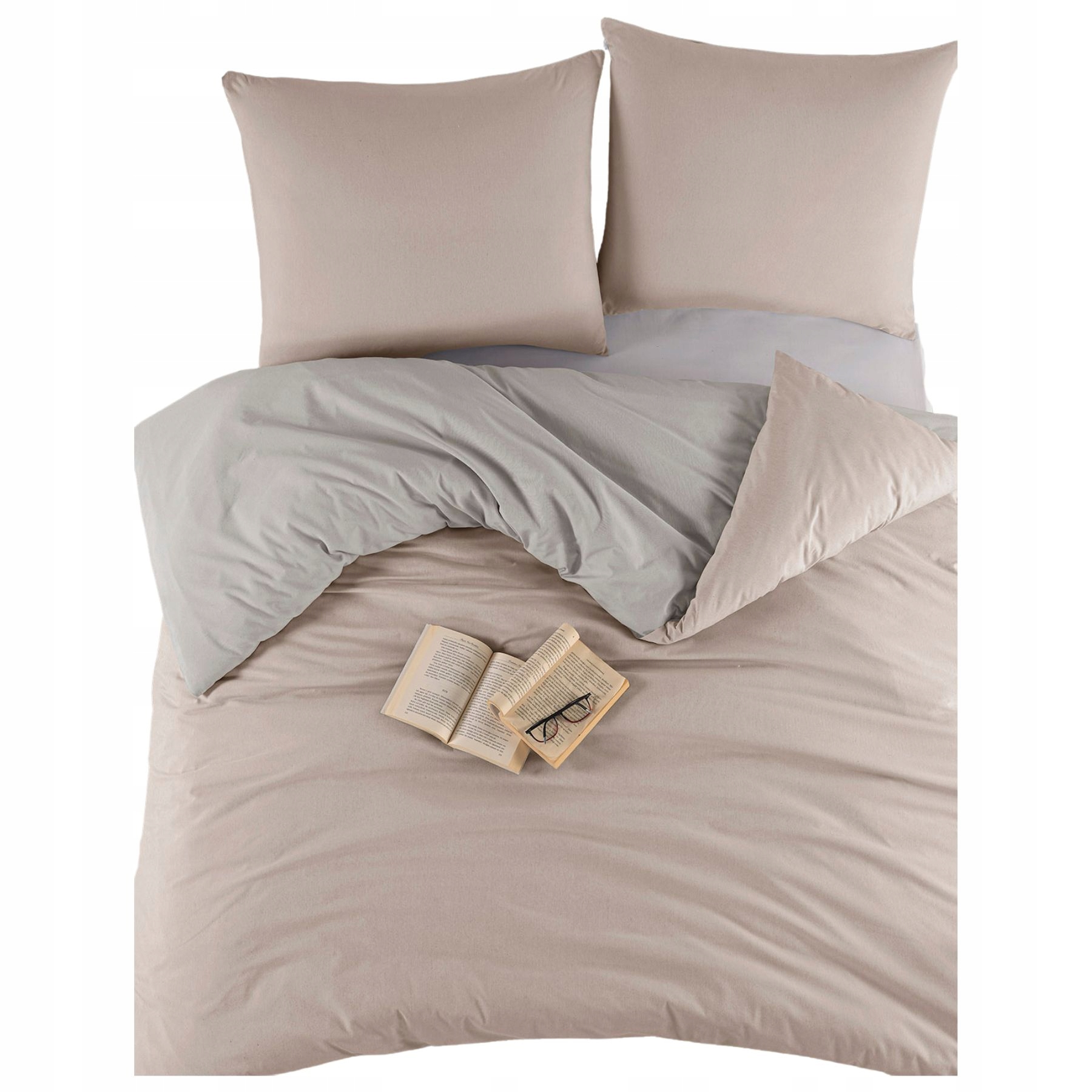 Komplet pościel dwustronna 200x220 poszewki 70x80 bawełna Matriss beż krem