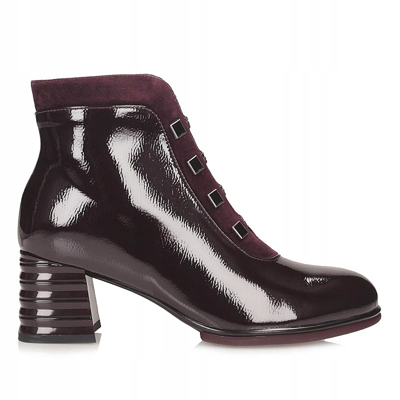 Lakované dámské kotníkové boty na zip S.Barski CR52-696 Wine