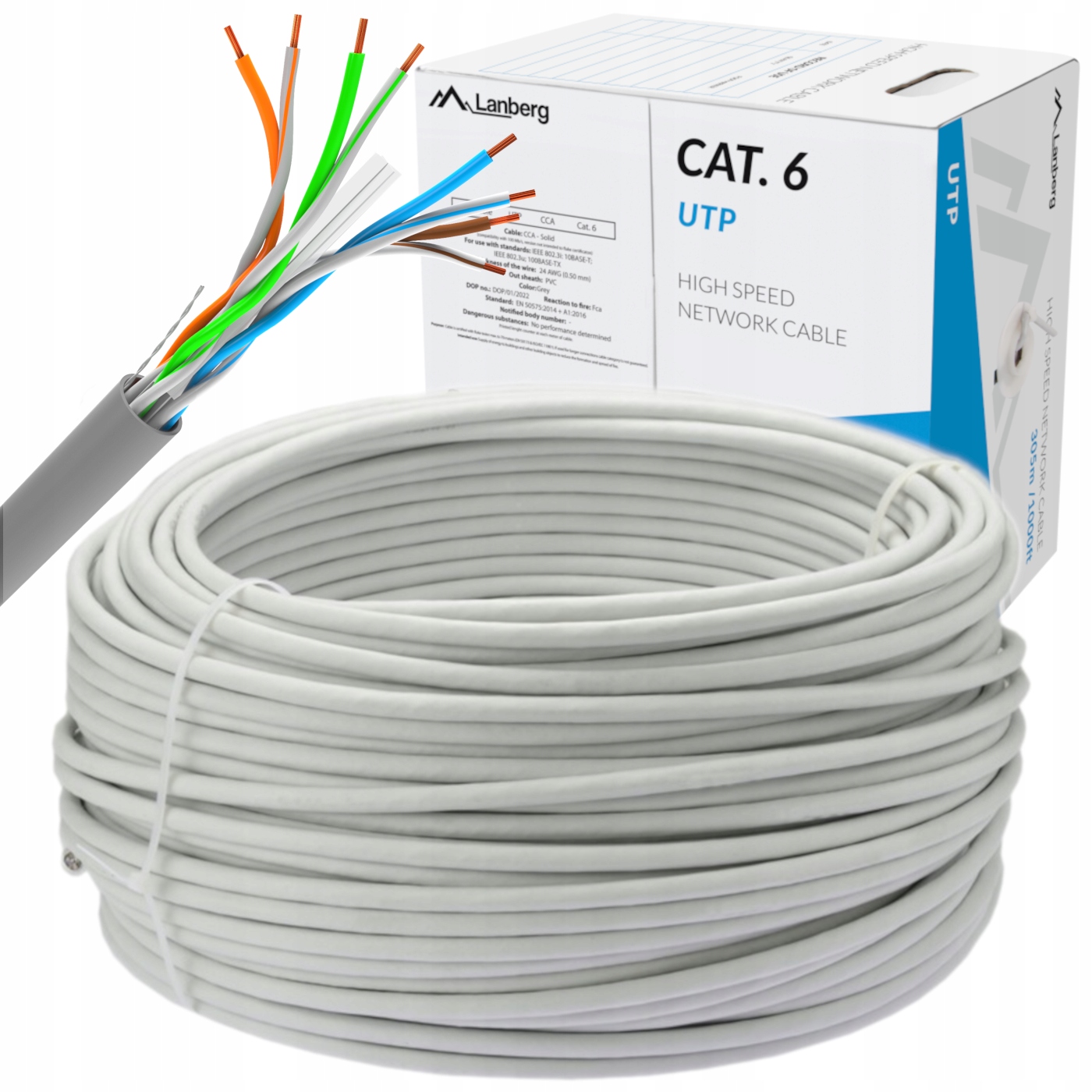 Kabel Sieciowy KAT.6 CAT.6 Przewód Skrętka Cca Utp Lan RJ45 100M Lanberg