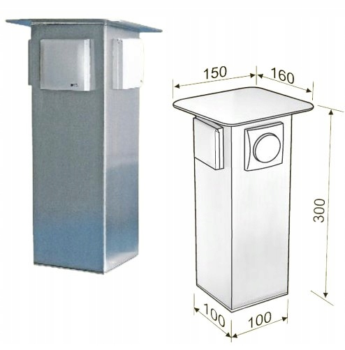Mcj Nerezový zahradní sloupek, 3 zásuvky 230V/50Hz, IP44, 30 cm