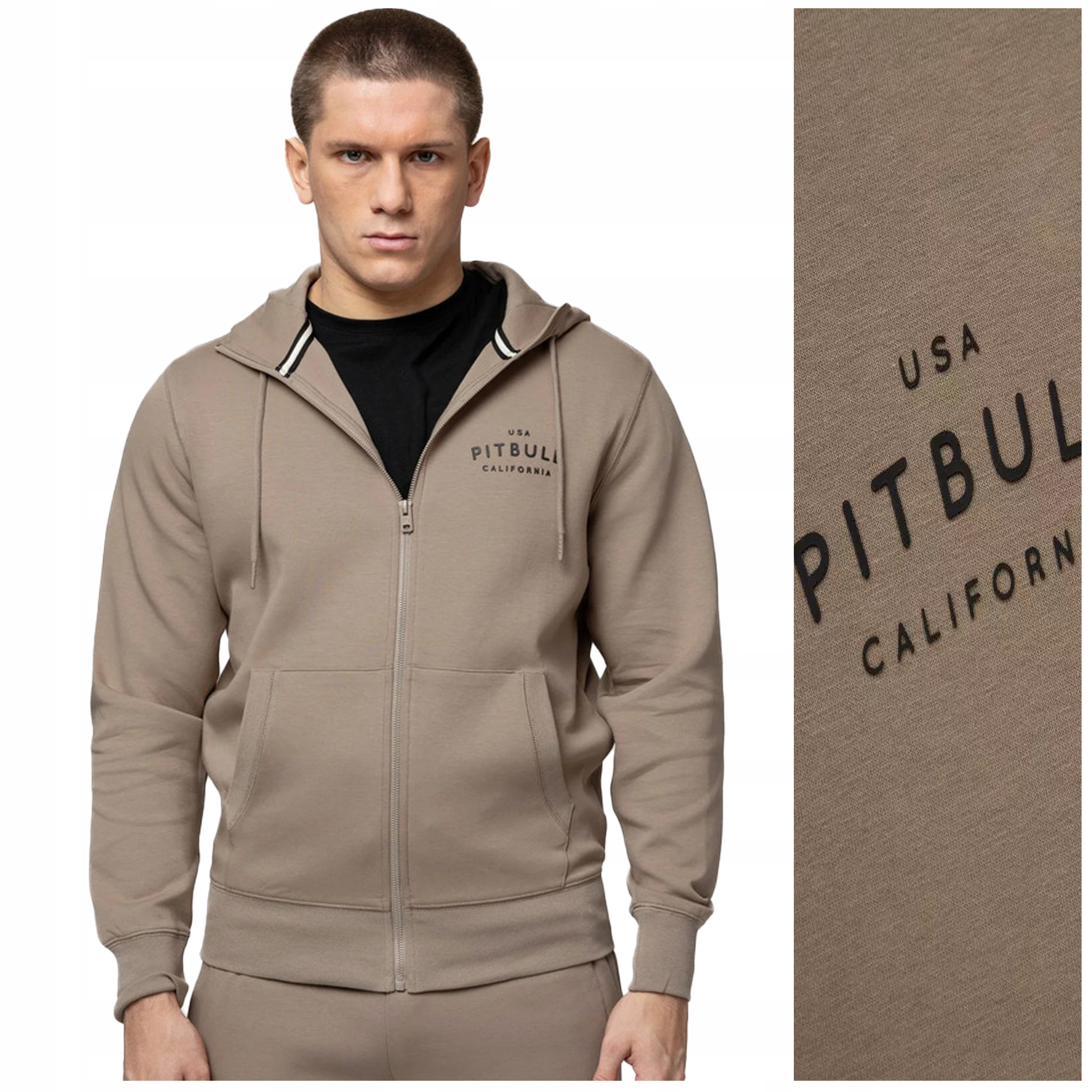 Rozepínací mikina s kapucí Pit Bull „sampson“ – vel. M, písková