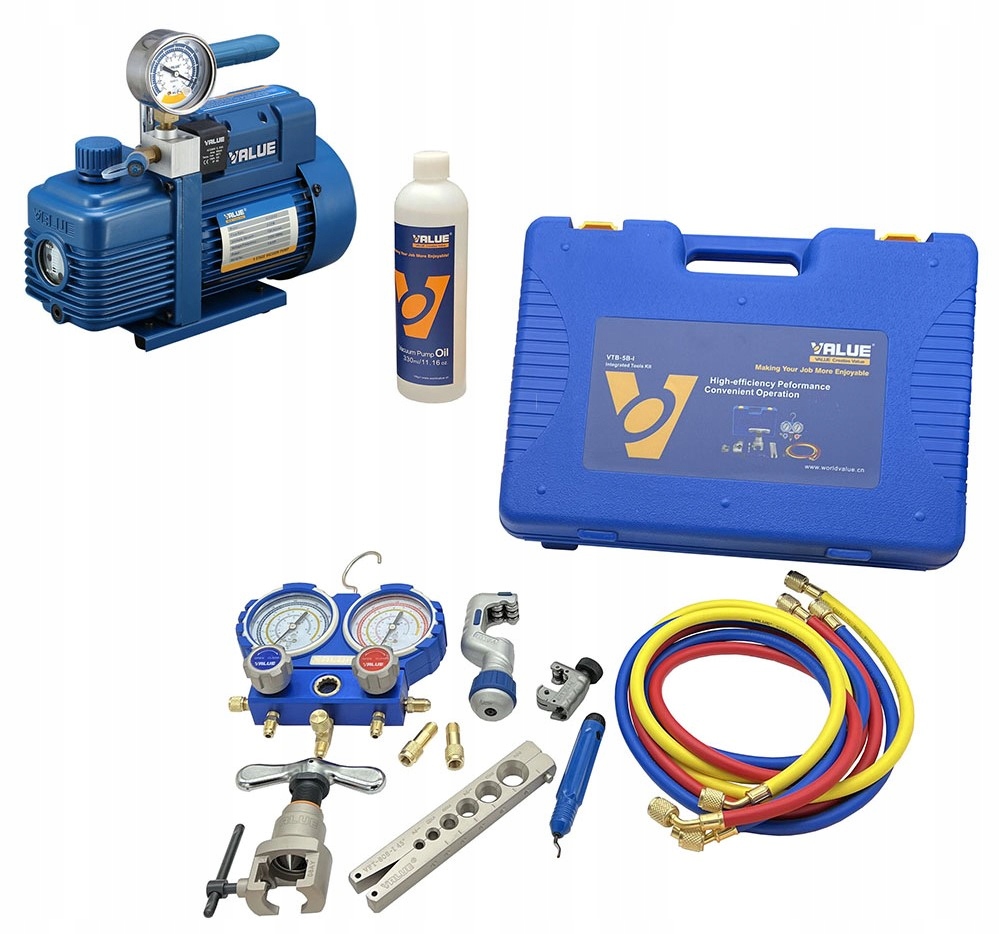 Vákuová pumpa Value V-i220SV Sada nástrojov Manometry Value VTB-5B-I