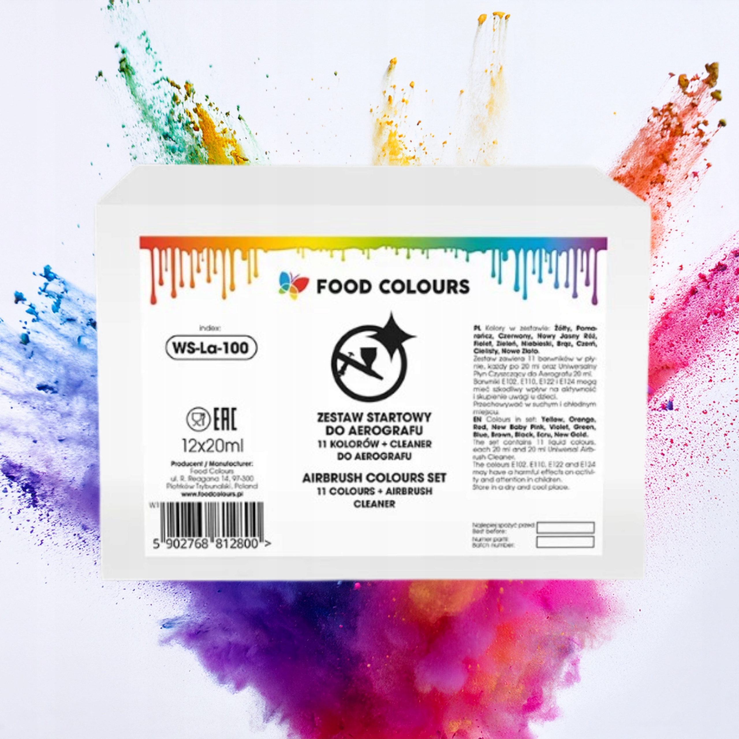 Zestaw startowy do aerografu (11 kolorów czyścik) Food Colours