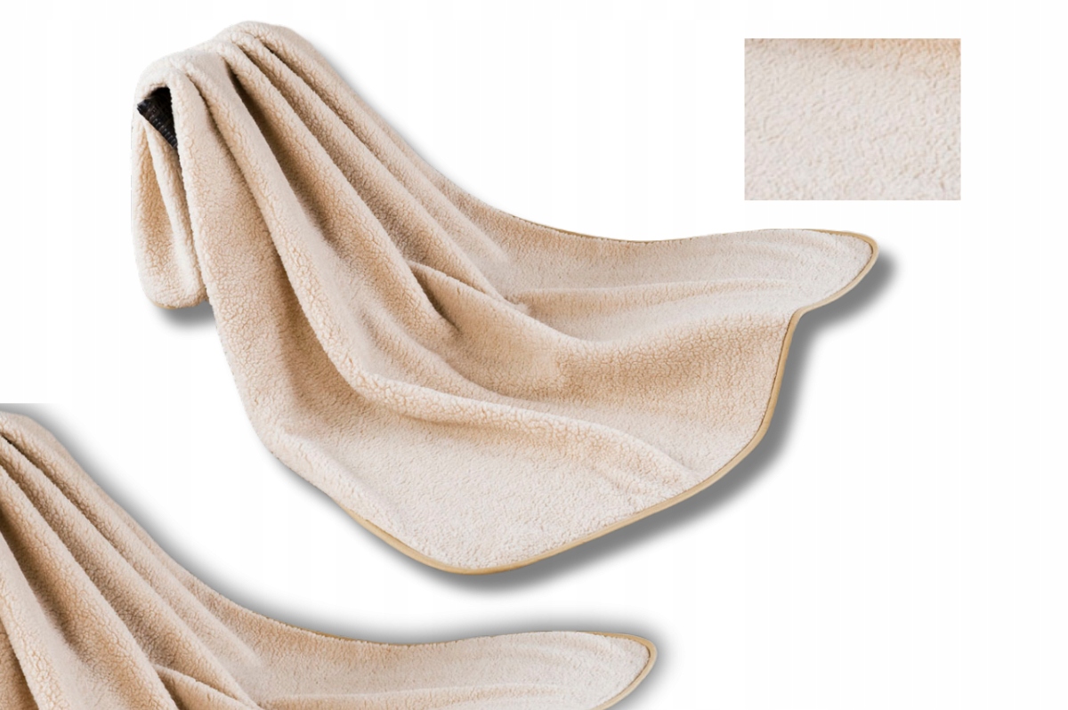 KOC WEŁNIANY DUŻY CIEPŁY NARZUTA WEŁNA MERYNOS AUSTRALIJSKI BEŻOWY 220x200