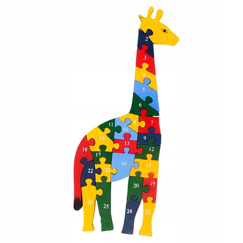 

Drewniane kolorowe puzzle zwierząt numer alfabetu
