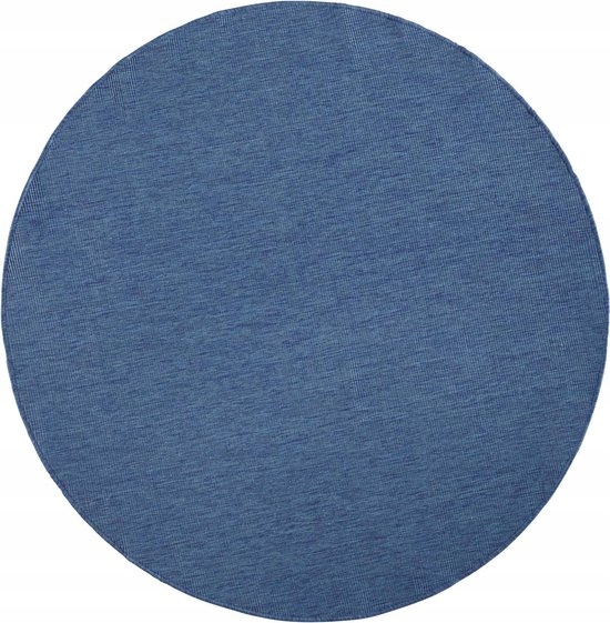 Kruhový koberec na terasu 200 cm, obojstranný, šnúrkový, modro-krémový, plochý