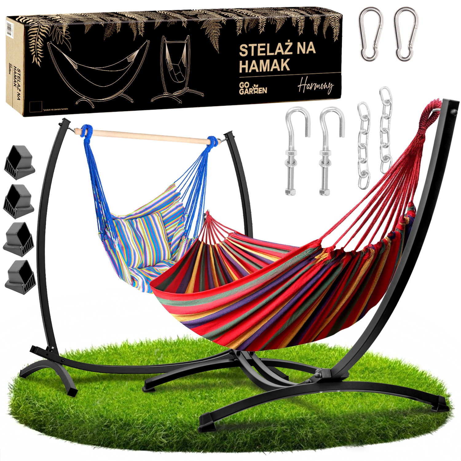 Hamak ze stelażem ogrodowy dwuosobowy stojak krzesło wiszące mocny do 250kg