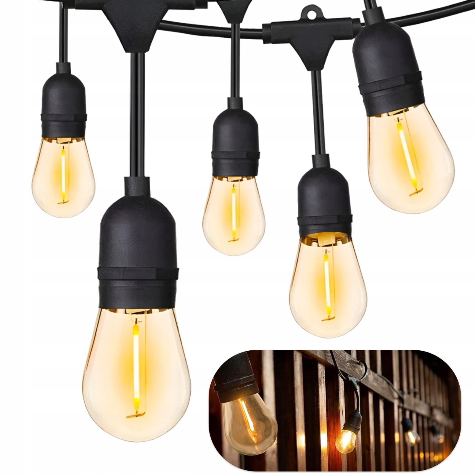 Světelný Řetěz 15M Zahradní Girlanda 15X Led žárovka E27 Vodotěsná