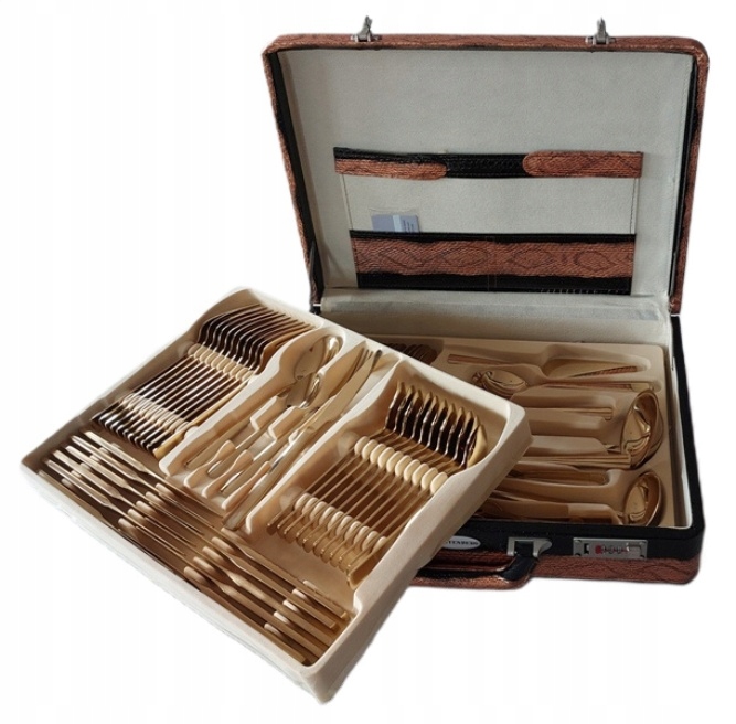 ELEGANCKIE PIĘKNE SZTUĆCE 72 EL. ZŁOTE CIĘŻKIE WALIZKA GERMANY LICHTENBERG