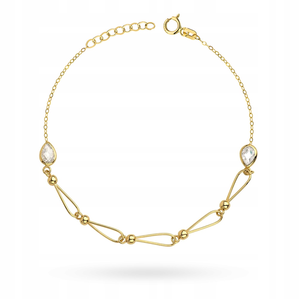 Zlatý Náramek Dámský pr. 585 14k Zirkony Korálky Krabička