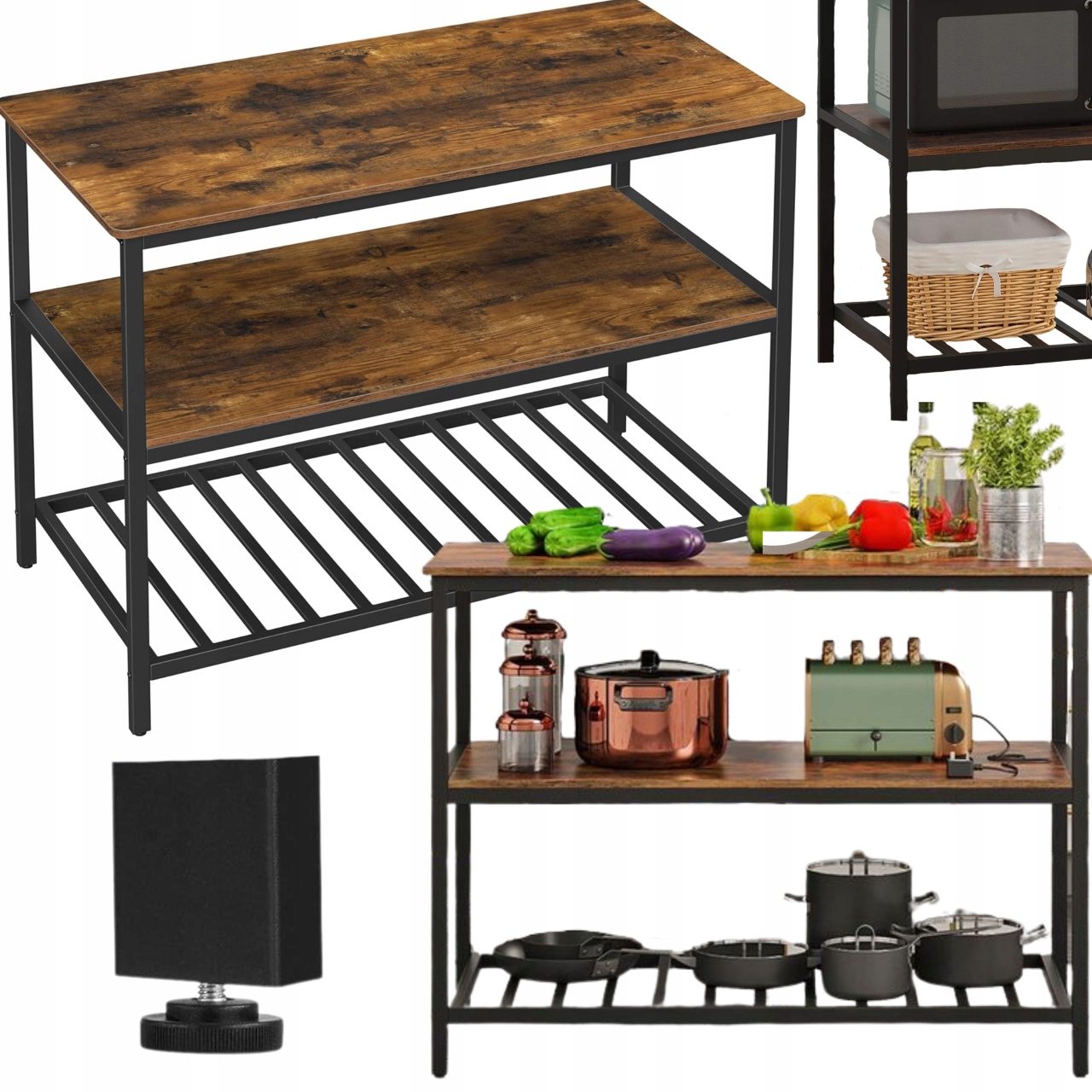 Kuchynský ostrovček Polička Pracovná doska 120 cm Kuchynský stolík Industriálny Loft