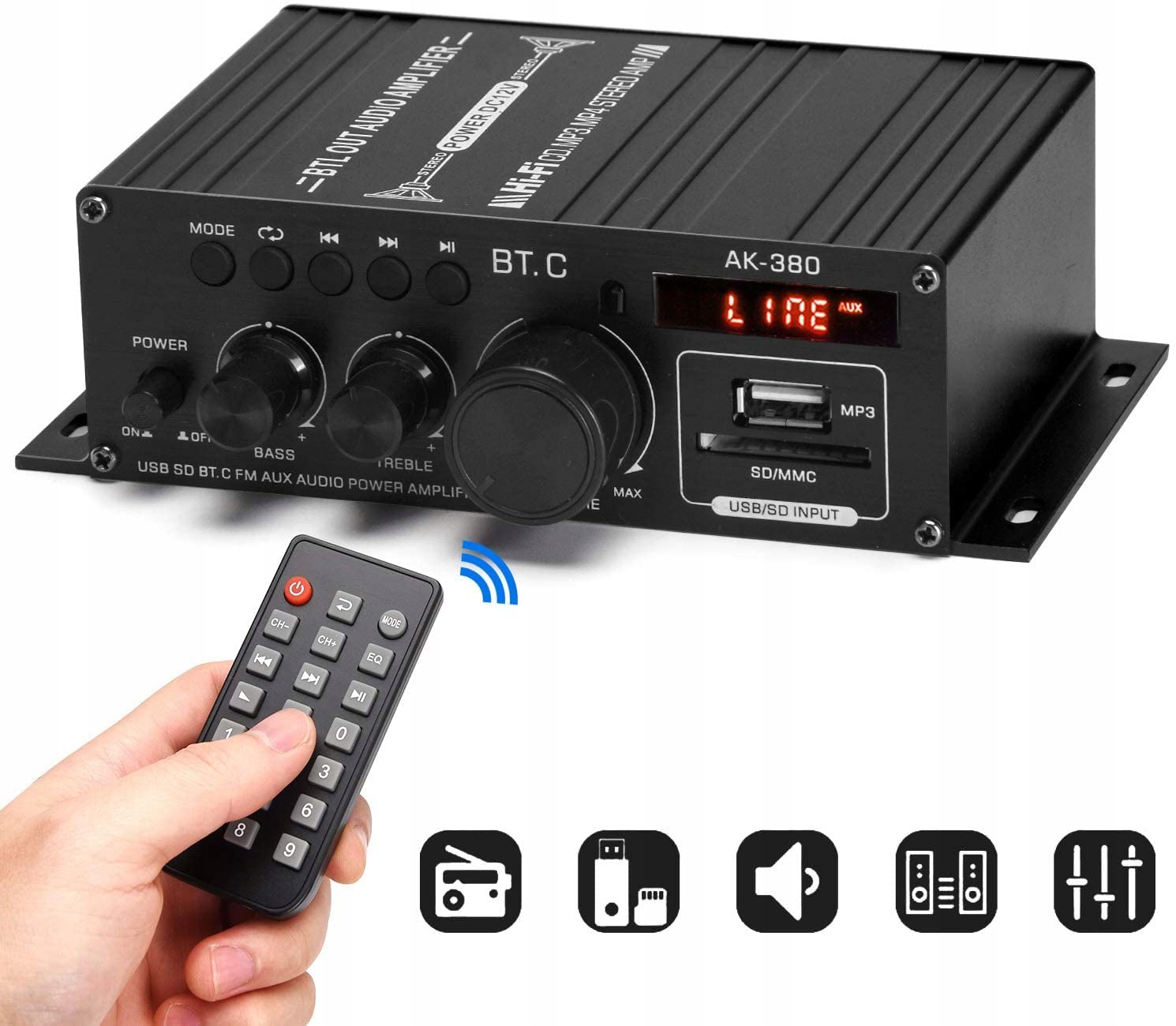 

Hifi Wzmacniacz Stereo 12V Bluetooth 5.0 800W