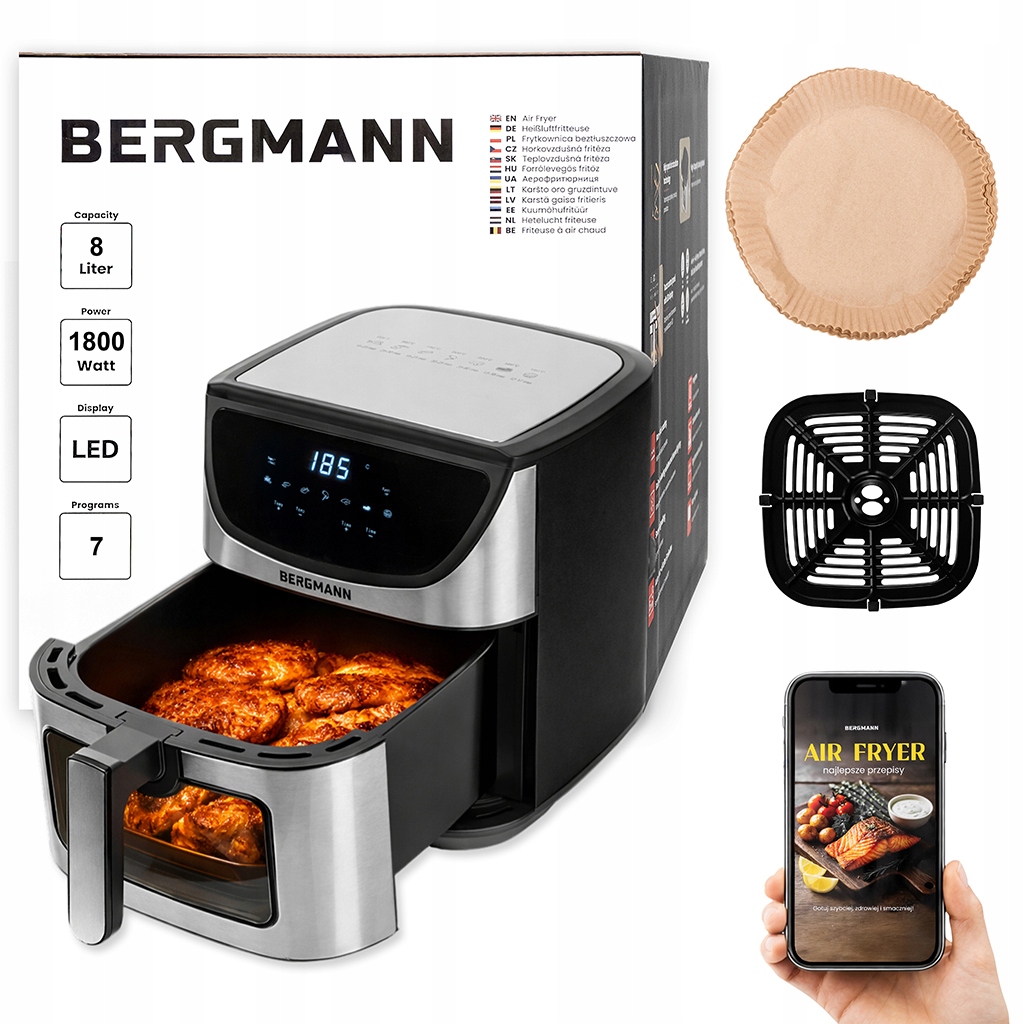 Frytkownica Beztłuszczowa 8L Air Fryer Bergmann 1800W 7 Programów