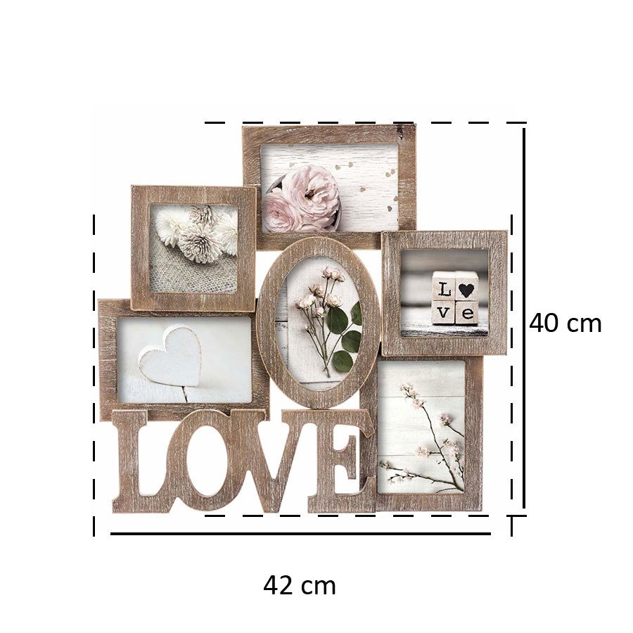 RAMKA NA ZDJĘCIA Z NAPISEM LOVE 6 FOTO KOLAŻ Materiał drewno