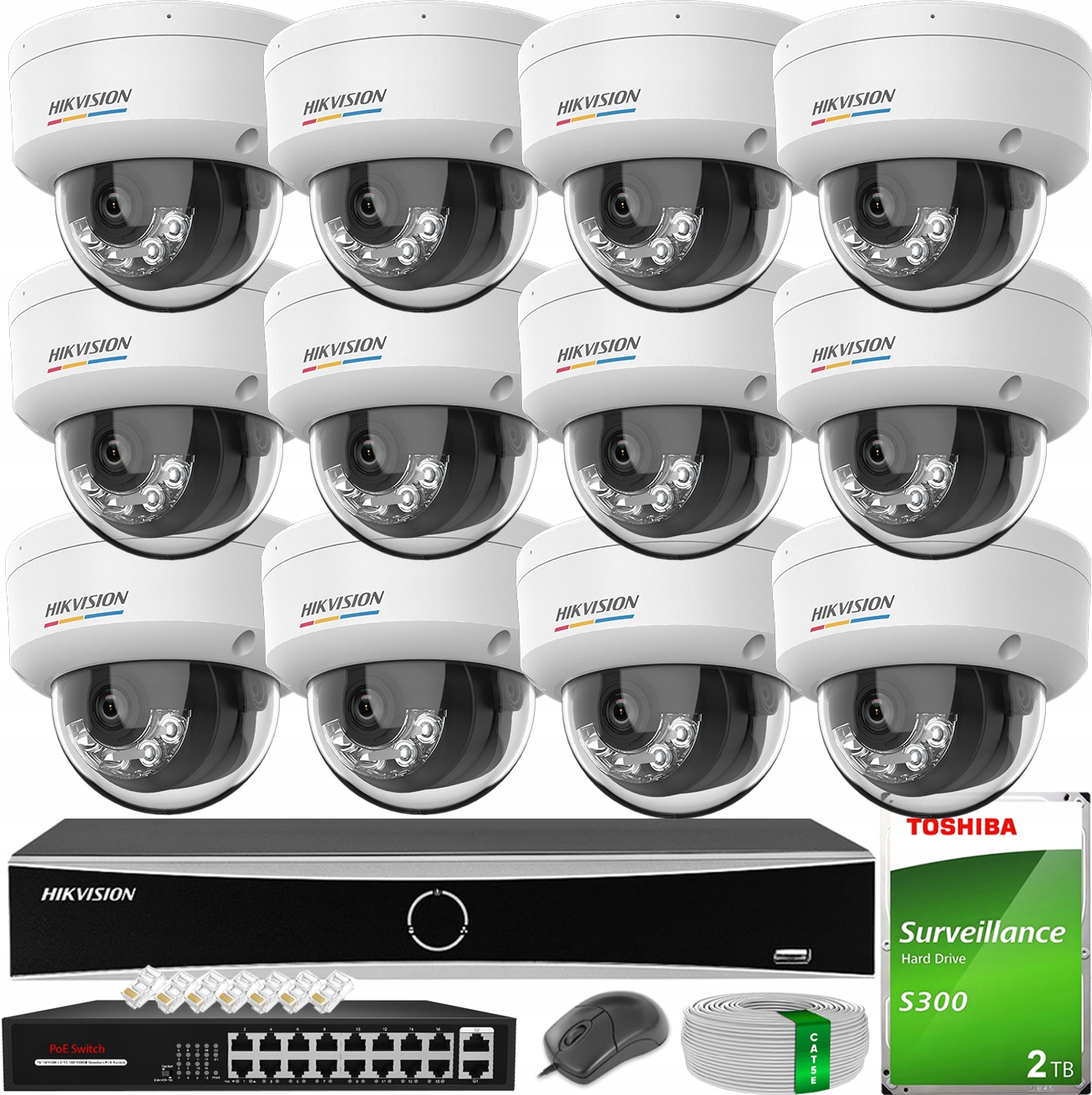 Sada Hikvision 12x Ip Kamera 4MPX Smart Hybrid Light ColorVu Dori 2TB