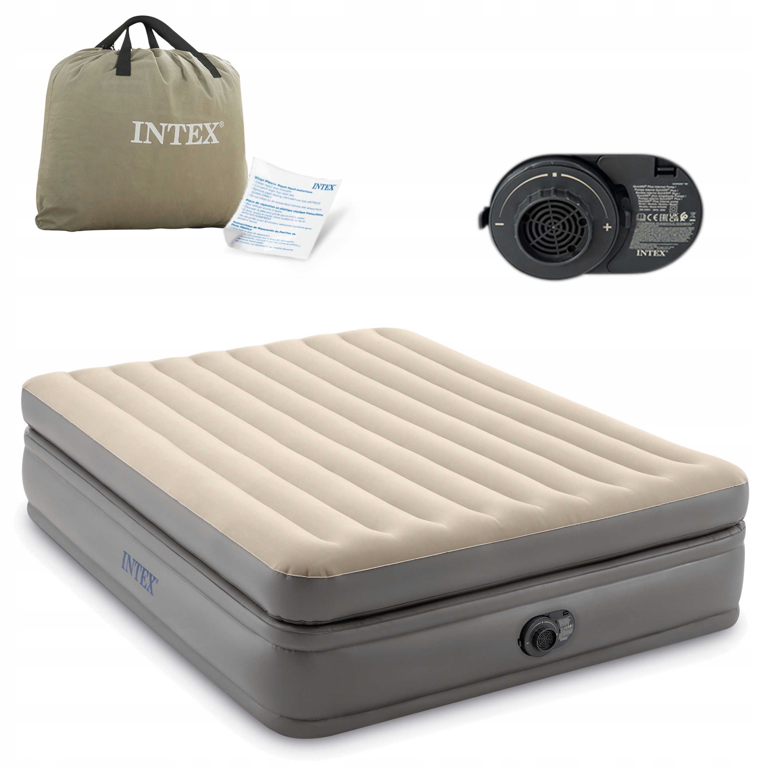 Materac Dmuchany z Pompką 230V Welurowy Łóżko Dwuosobowe Intex 64164ND
